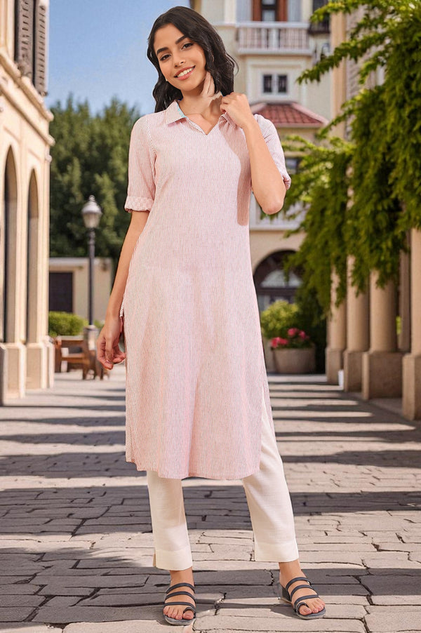 Orange Yarn Dyed Straight Cotton Flax Kurta