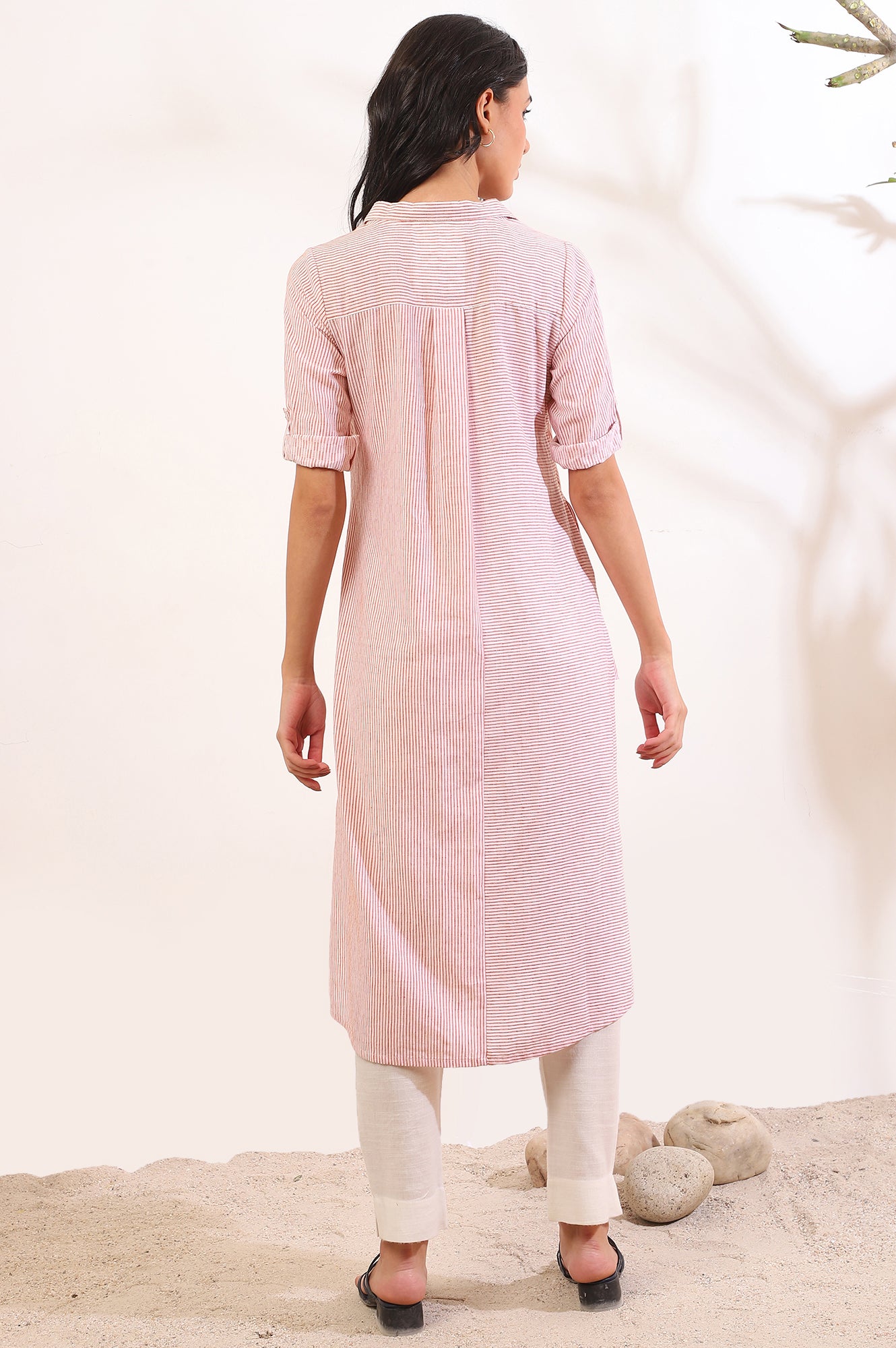 Orange Yarn Dyed Straight Cotton Flax Kurta