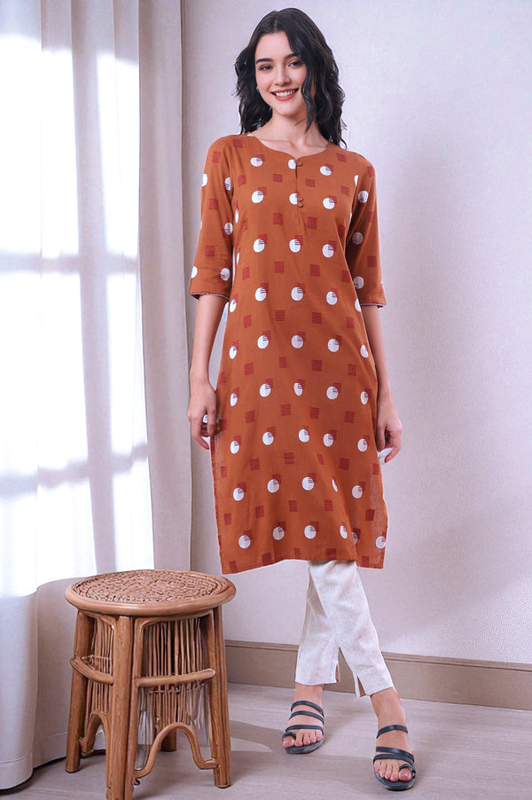 Orange Yarn Dyed Straight Cotton Flax Kurta