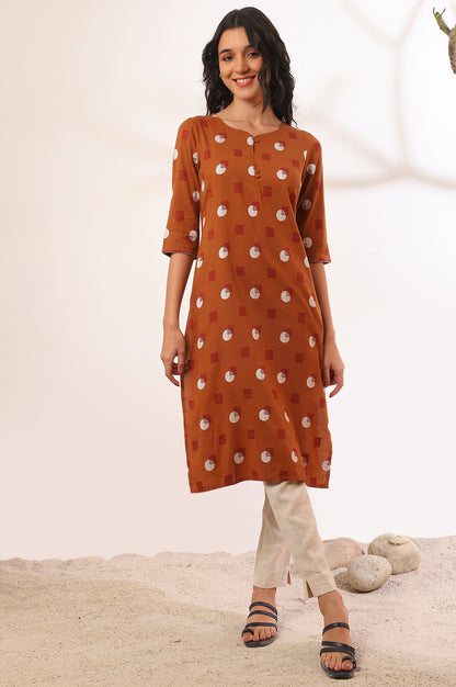 Orange Yarn Dyed Straight Cotton Flax Kurta