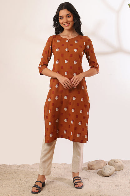 Orange Yarn Dyed Straight Cotton Flax Kurta