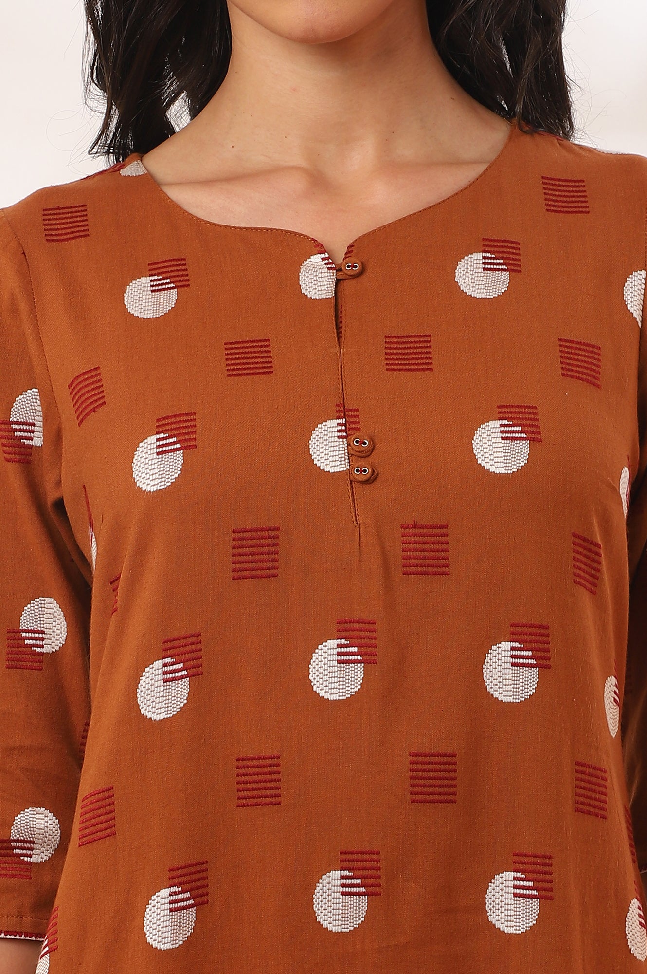 Orange Yarn Dyed Straight Cotton Flax Kurta