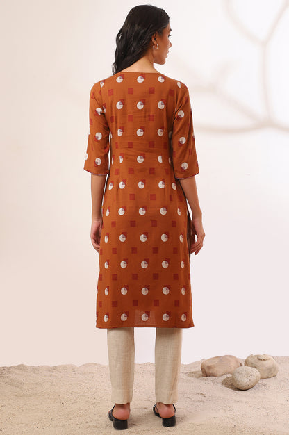 Orange Yarn Dyed Straight Cotton Flax Kurta