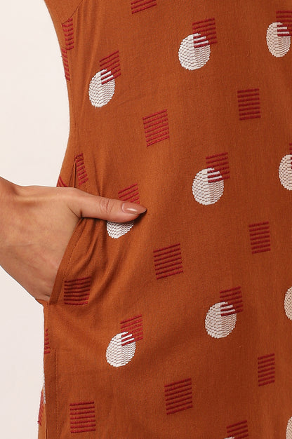 Orange Yarn Dyed Straight Cotton Flax Kurta