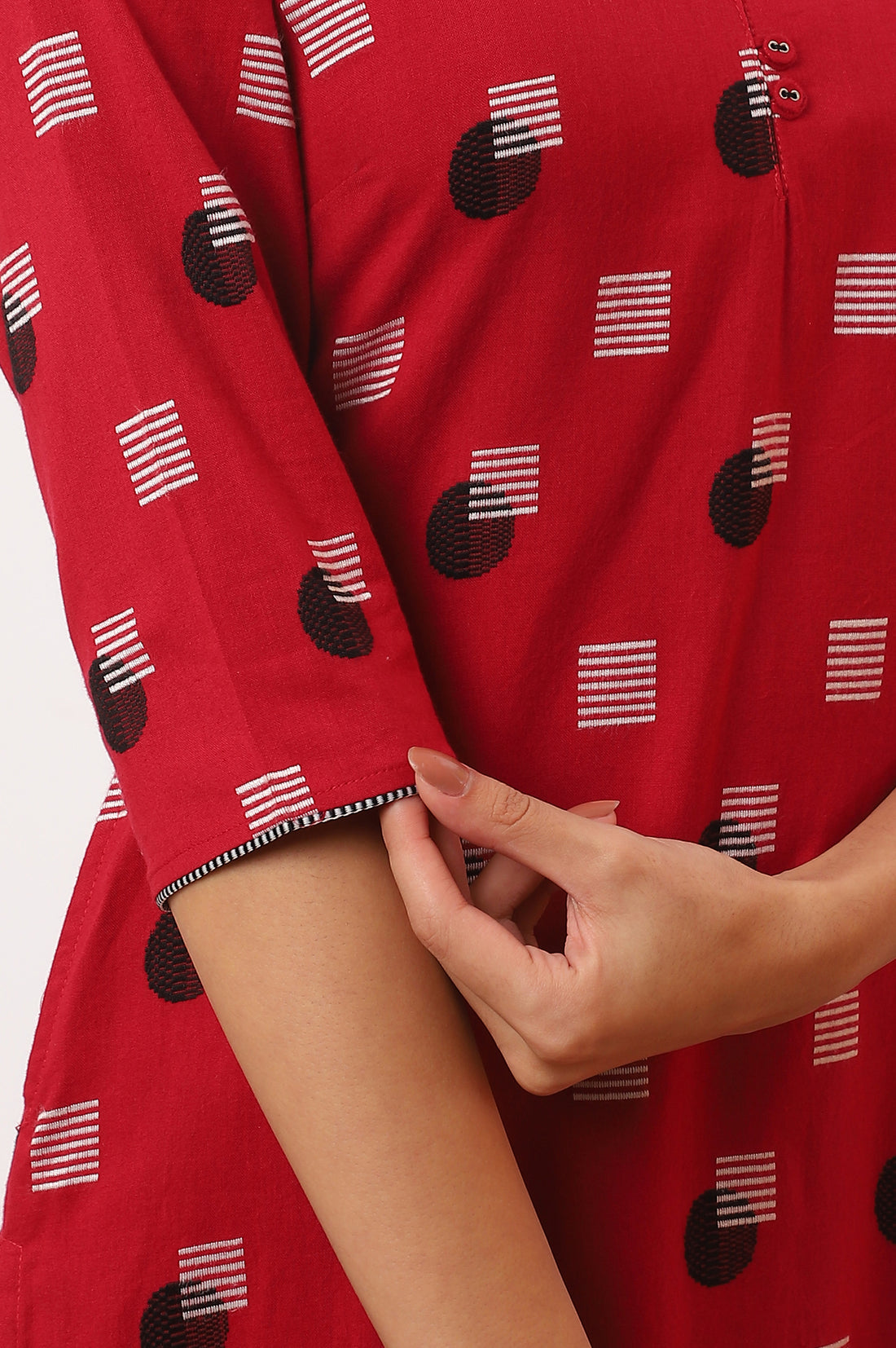 Red Yarn Dyed Straight Cotton Blend Kurta