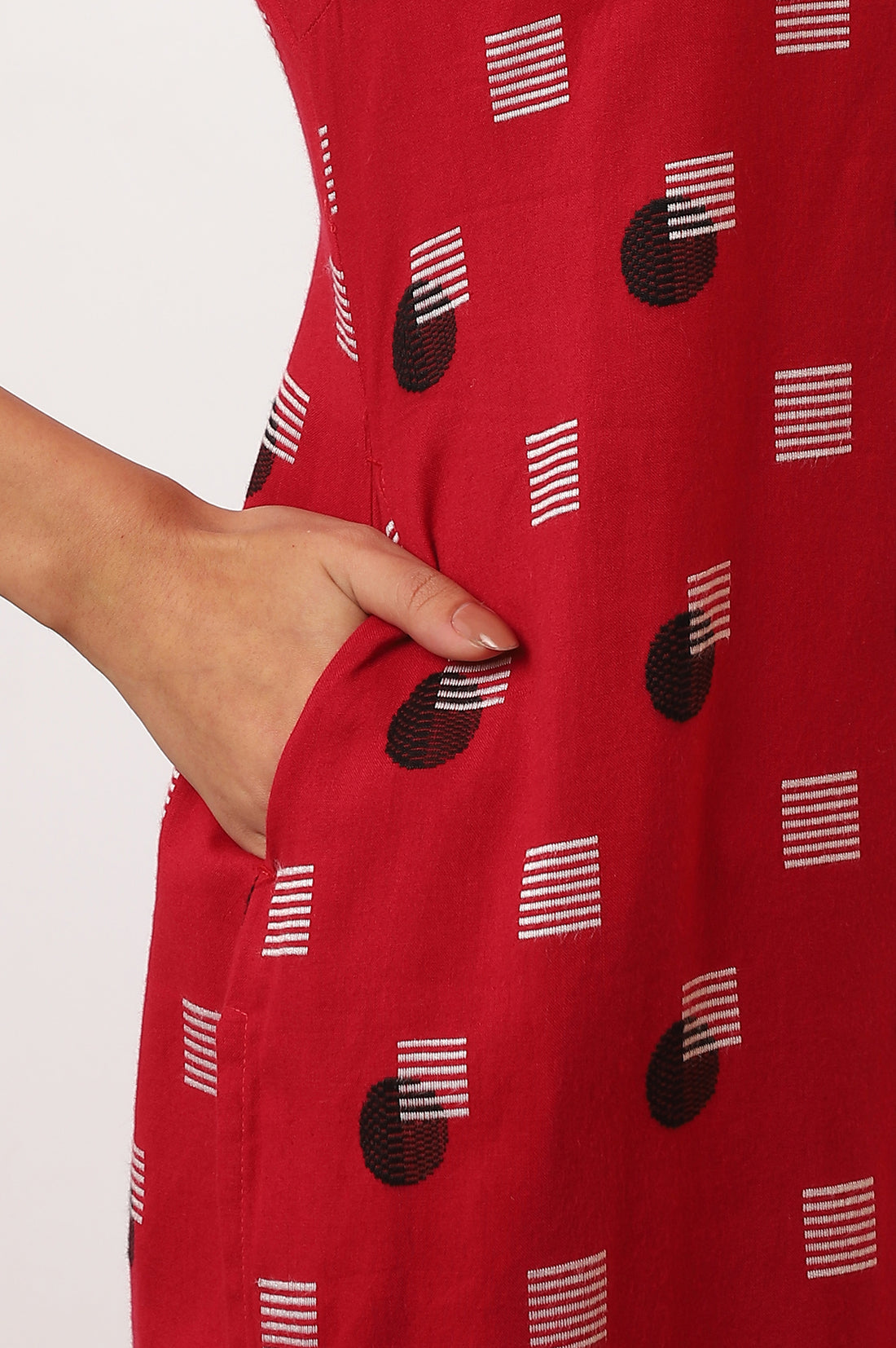 Red Yarn Dyed Straight Cotton Blend Kurta