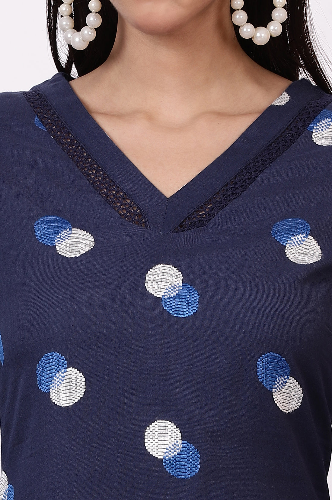 Midnight blue Polka Dots Cotton Rayon A-line Kurta