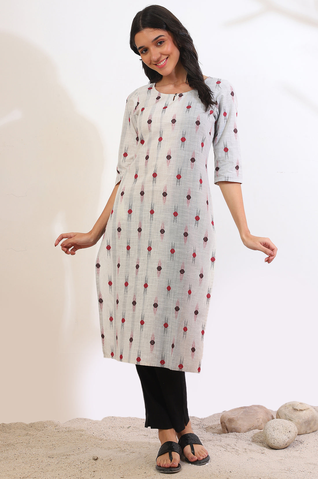 Grey Yarn Dyed Straight Pure Cotton Kurta