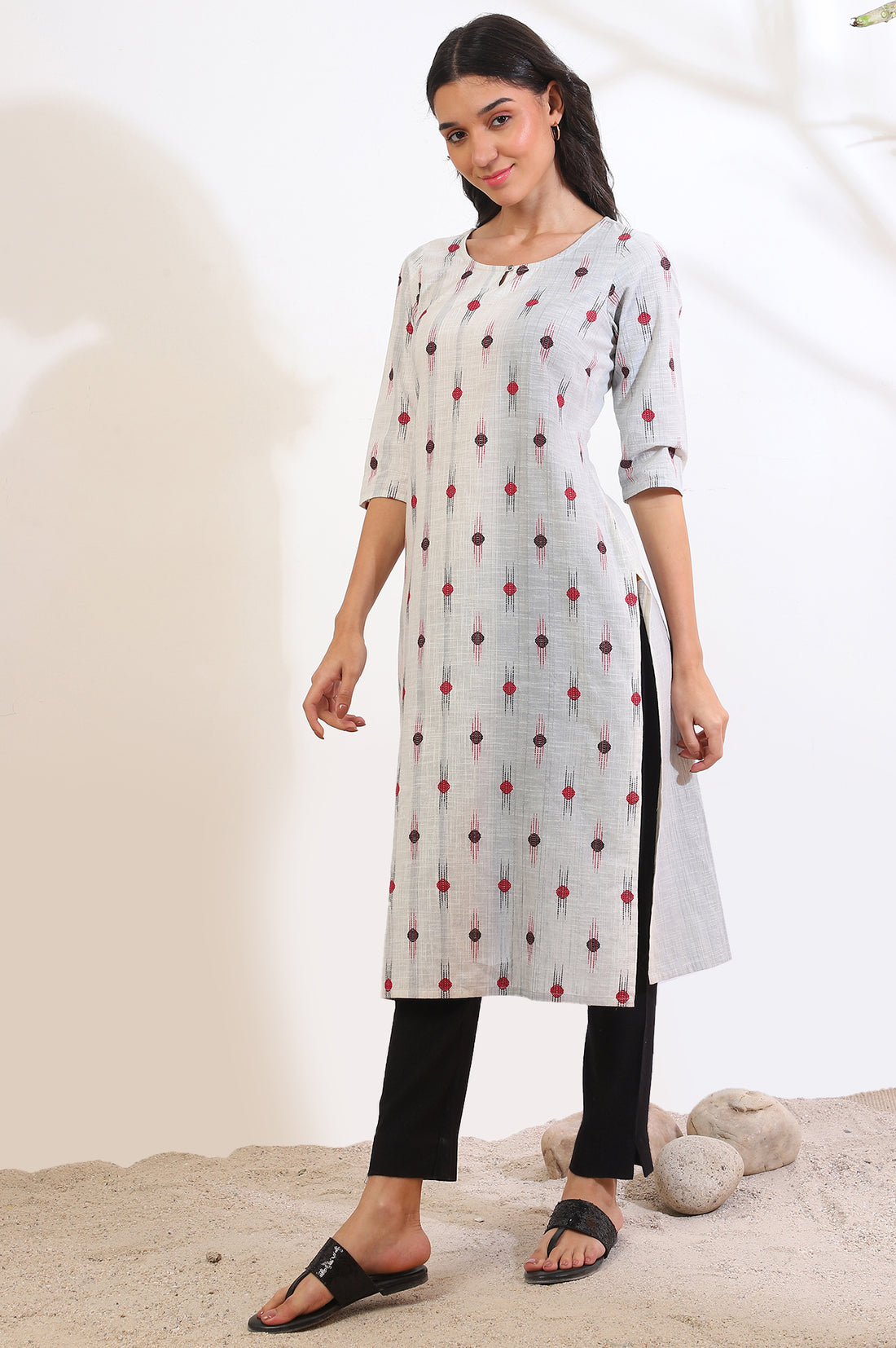 Grey Yarn Dyed Straight Pure Cotton Kurta