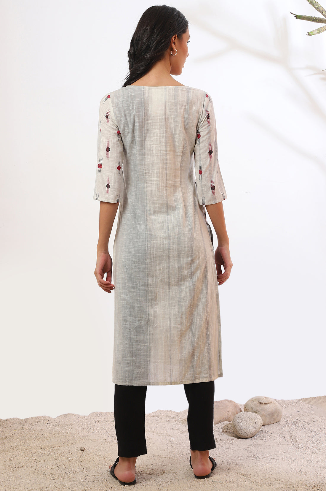 Grey Yarn Dyed Straight Pure Cotton Kurta