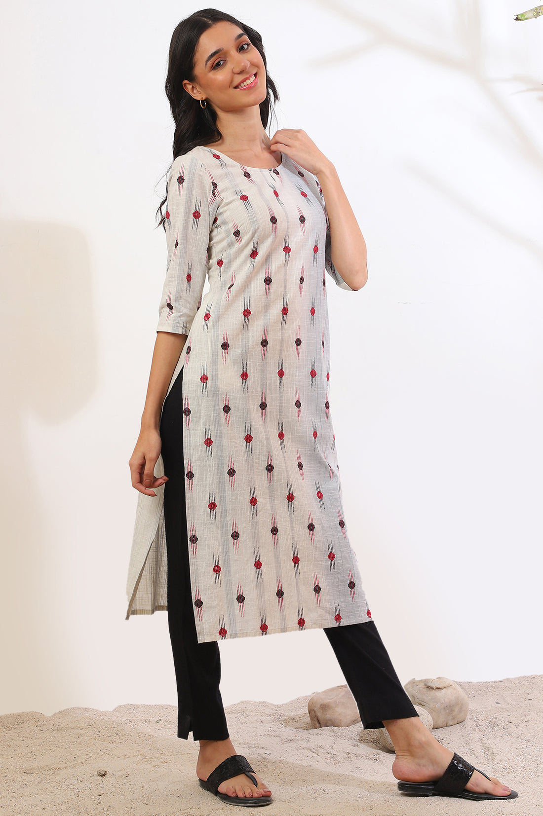 Grey Yarn Dyed Straight Pure Cotton Kurta