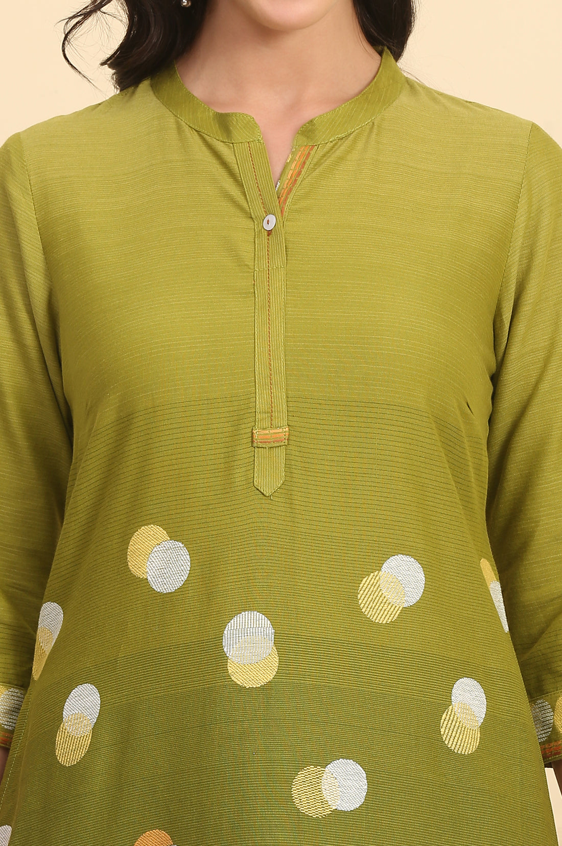 Green Printed Jacquard Straight Kurta with Thread Work