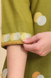 Green Printed Jacquard Straight Kurta with Thread Work