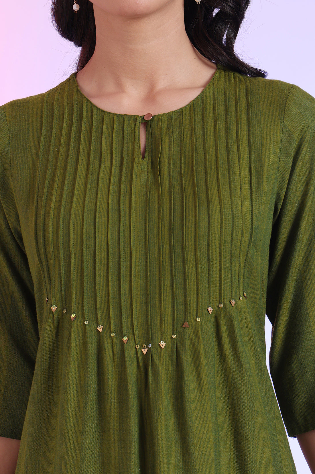 Green Yarn Dyed A-Line Rayon Kurta