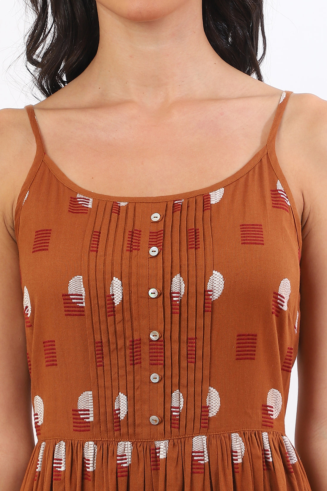 Orange Polka Dots Cotton Rayon A-Line Spaghetti Dress