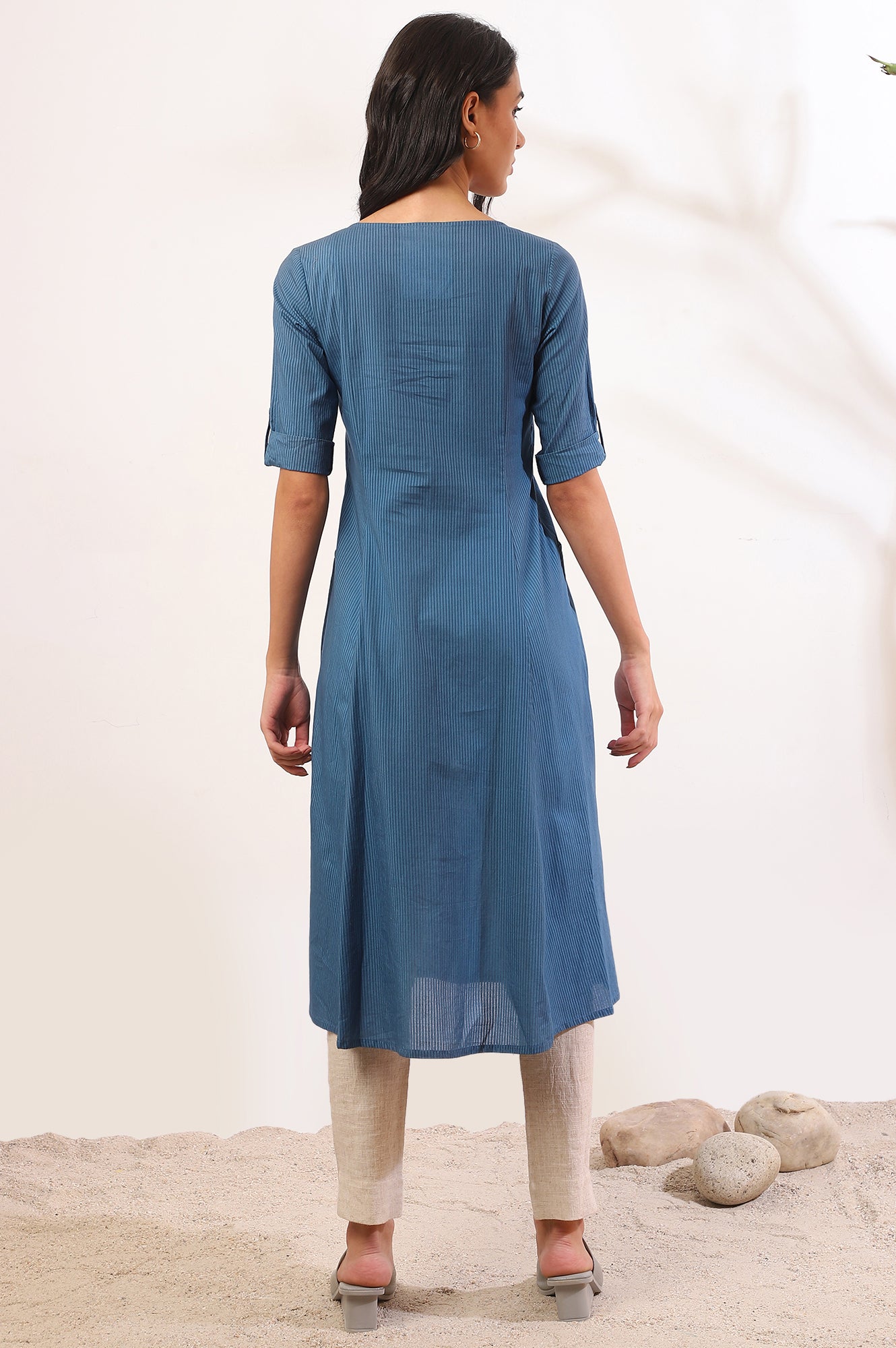 Blue Solid Straight Pure Cotton Kurta