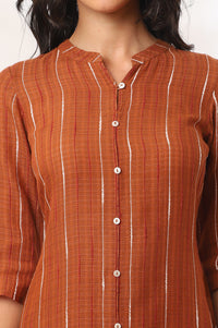 Orange Yarn Dyed Straight Cotton Blend Kurta