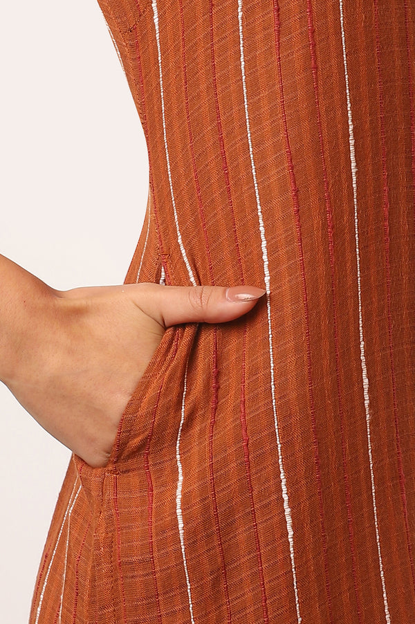 Orange Yarn Dyed Straight Cotton Blend Kurta