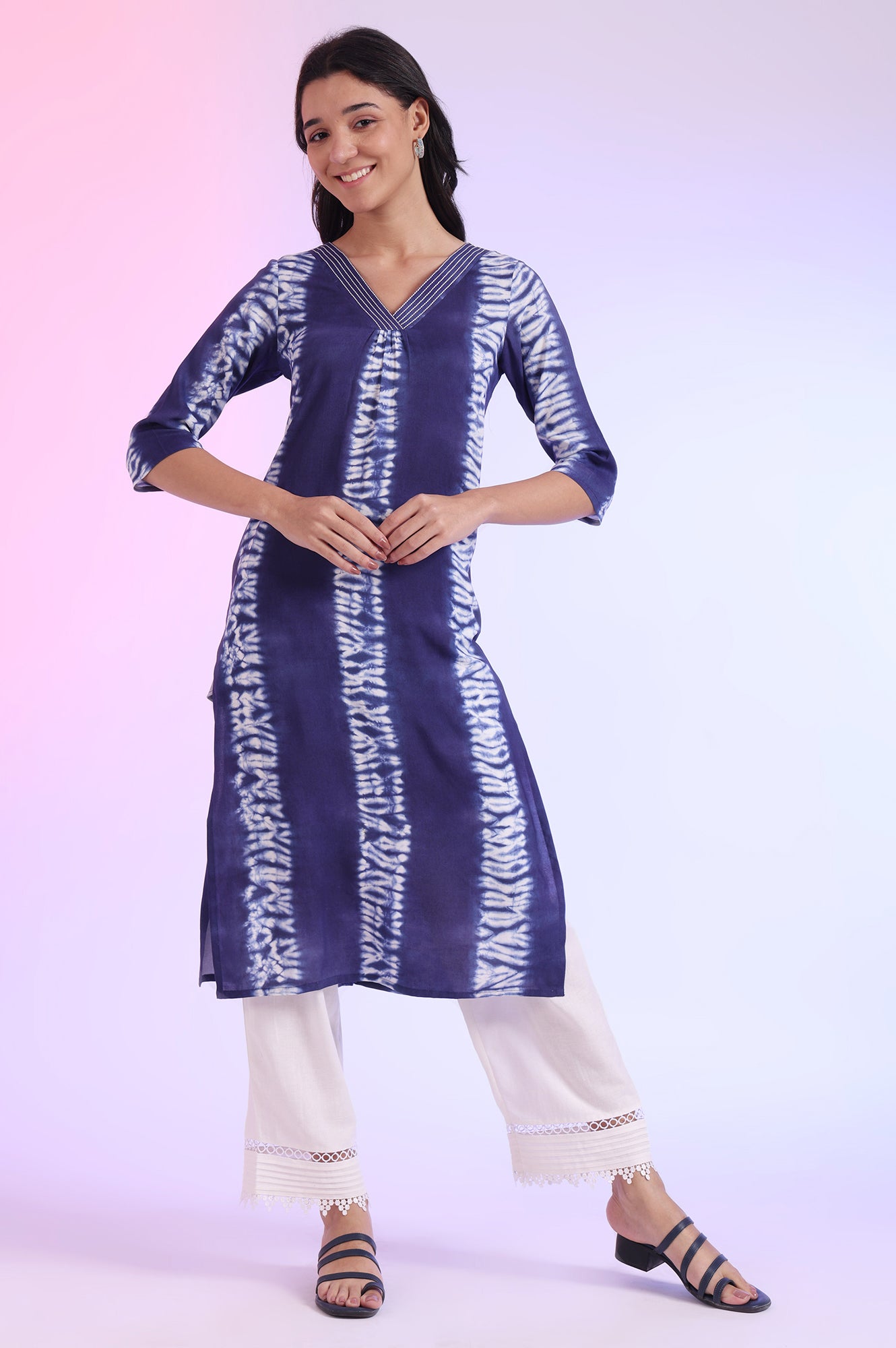 Blue Printed NaStraight Kurta