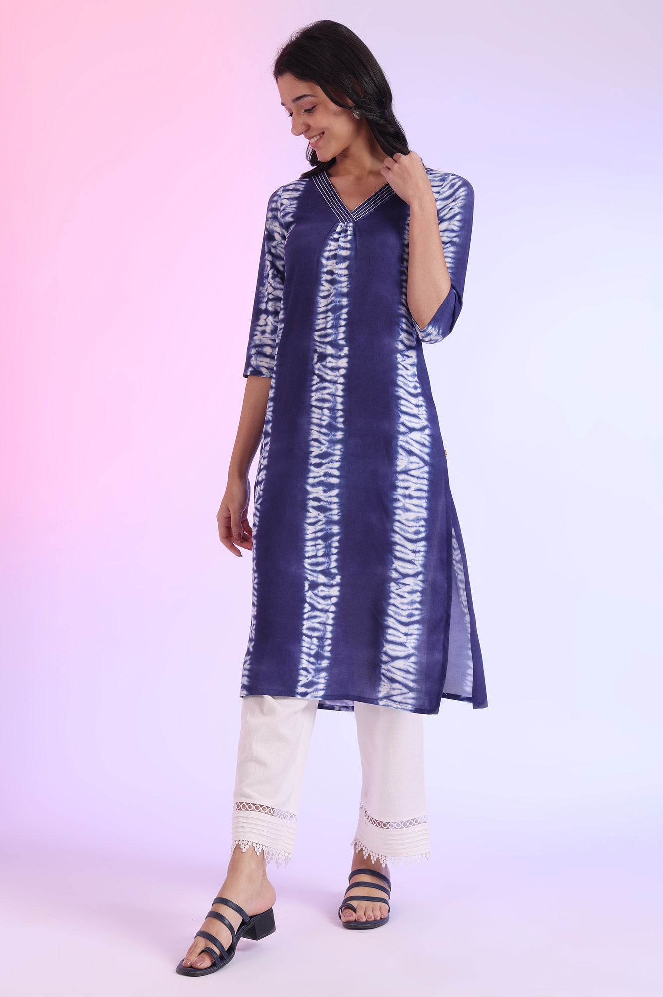 Blue Printed NaStraight Kurta