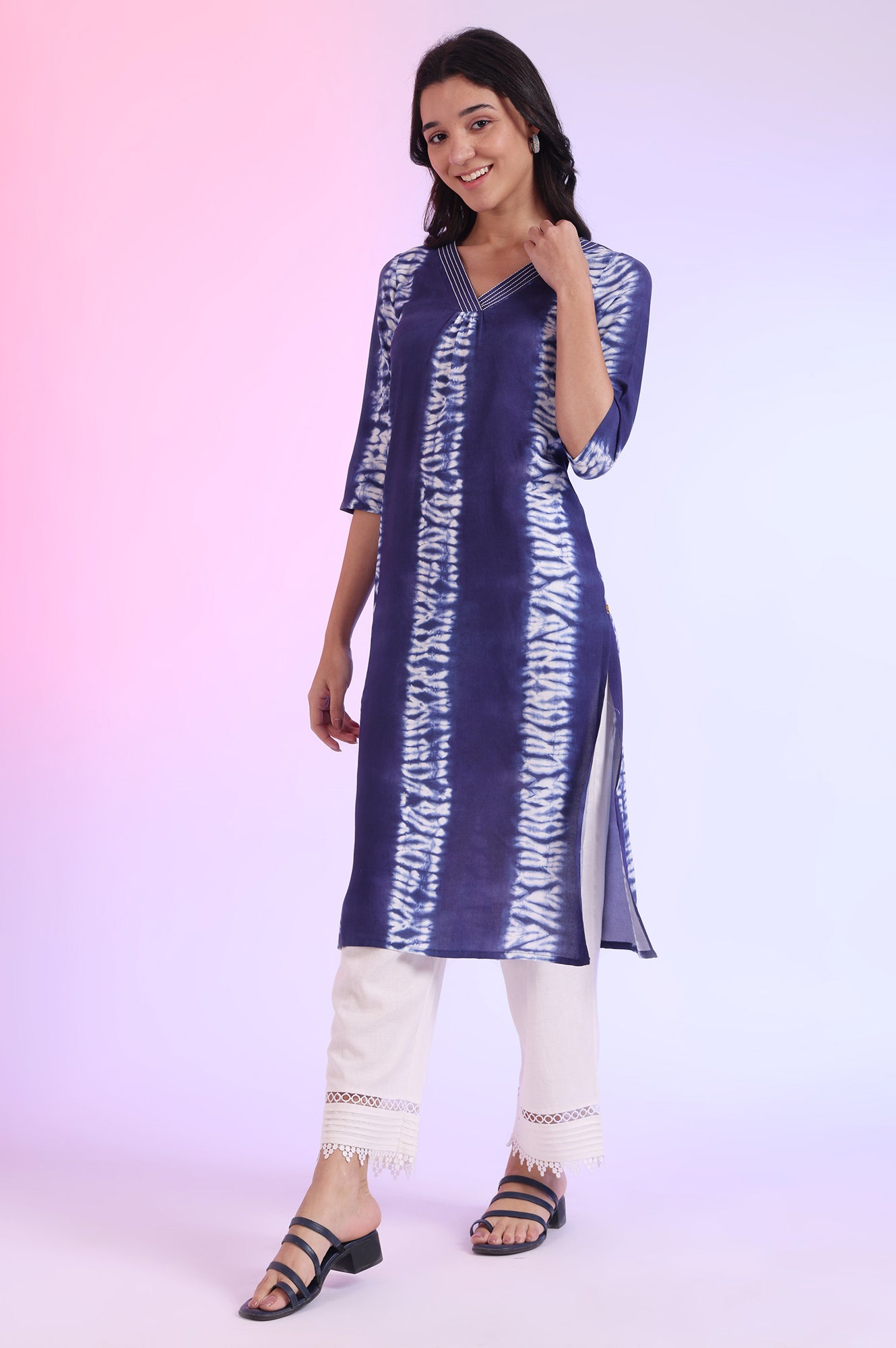 Blue Printed NaStraight Kurta