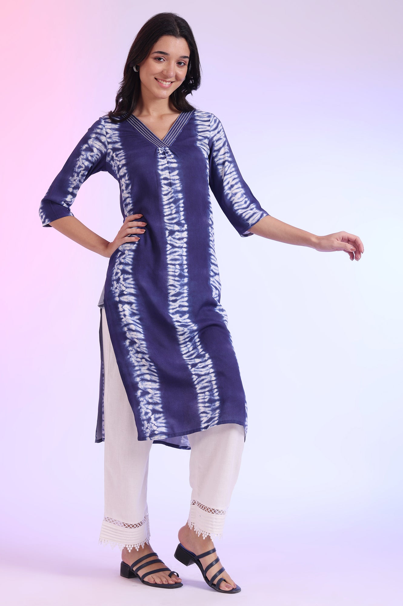 Blue Printed NaStraight Kurta