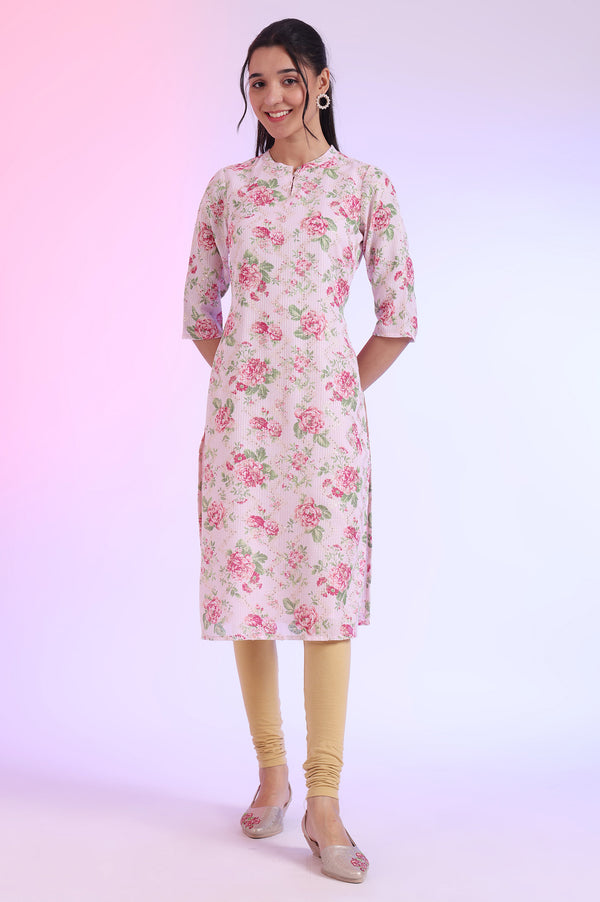 Pink Printed Straight Kurta