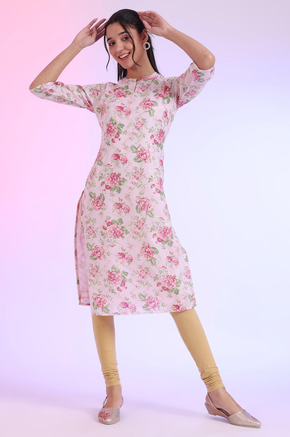 Pink Printed Straight Kurta