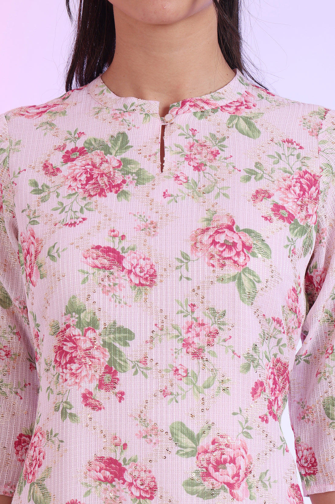 Pink Printed Straight Kurta
