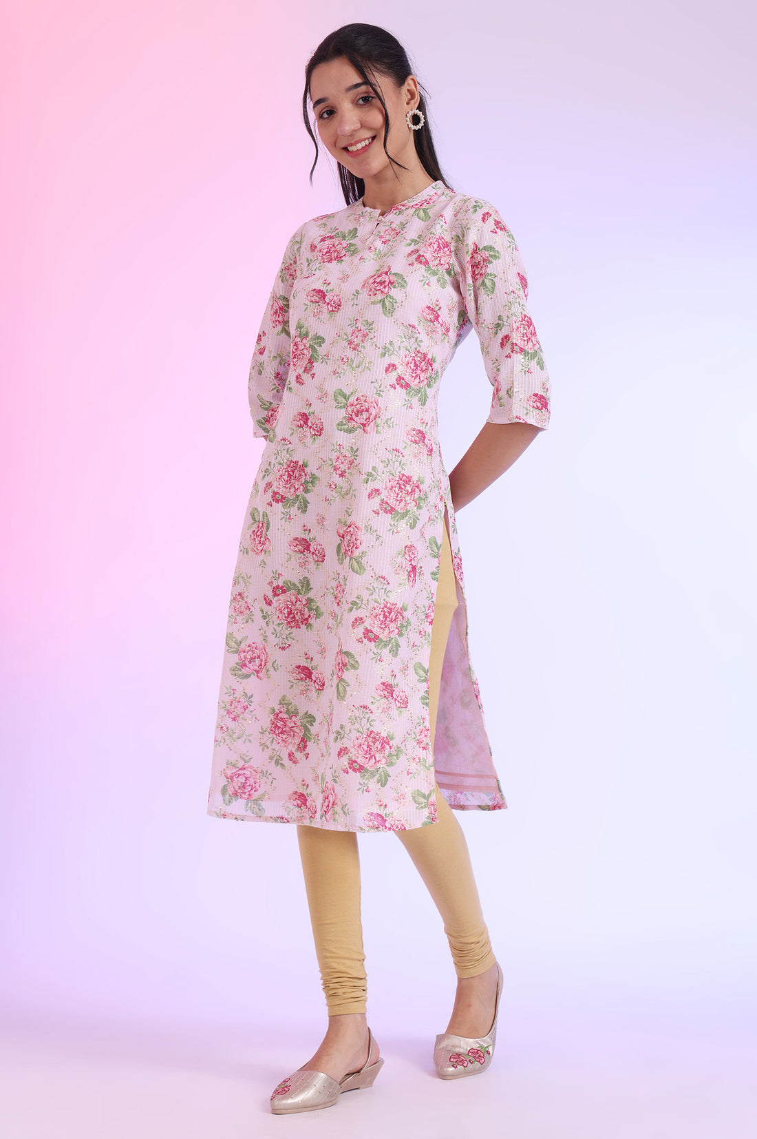Pink Printed Straight Kurta