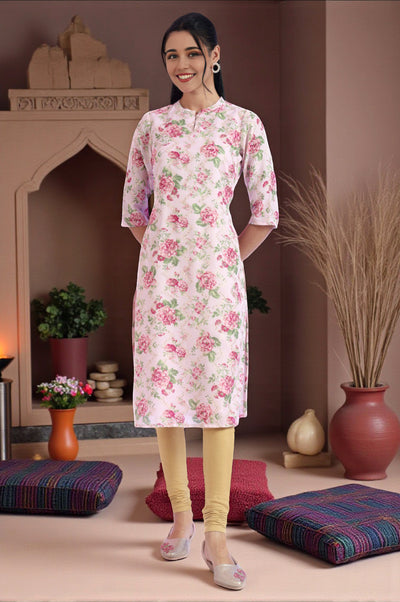 Pink Printed Straight Kurta