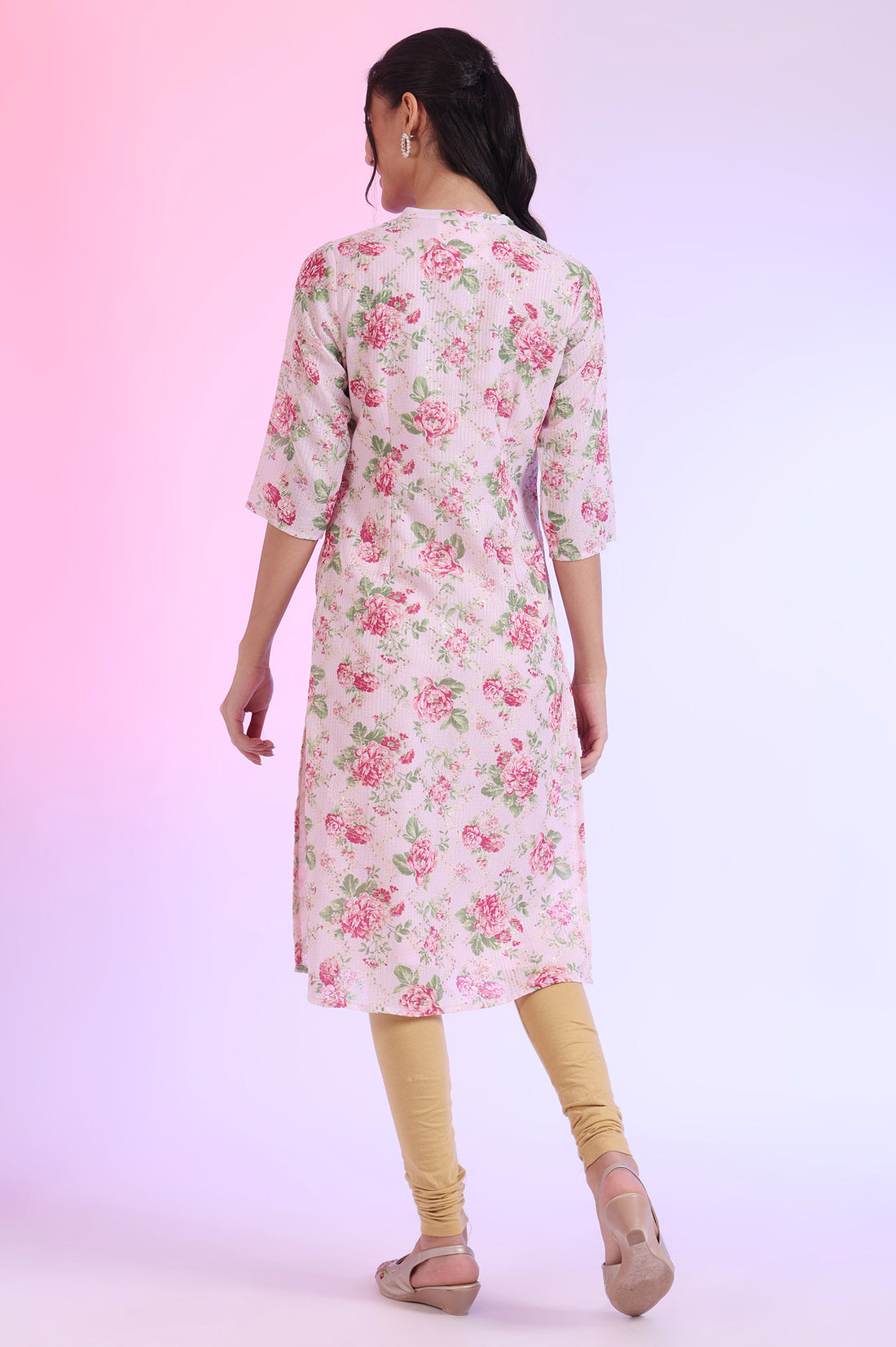 Pink Printed Straight Kurta