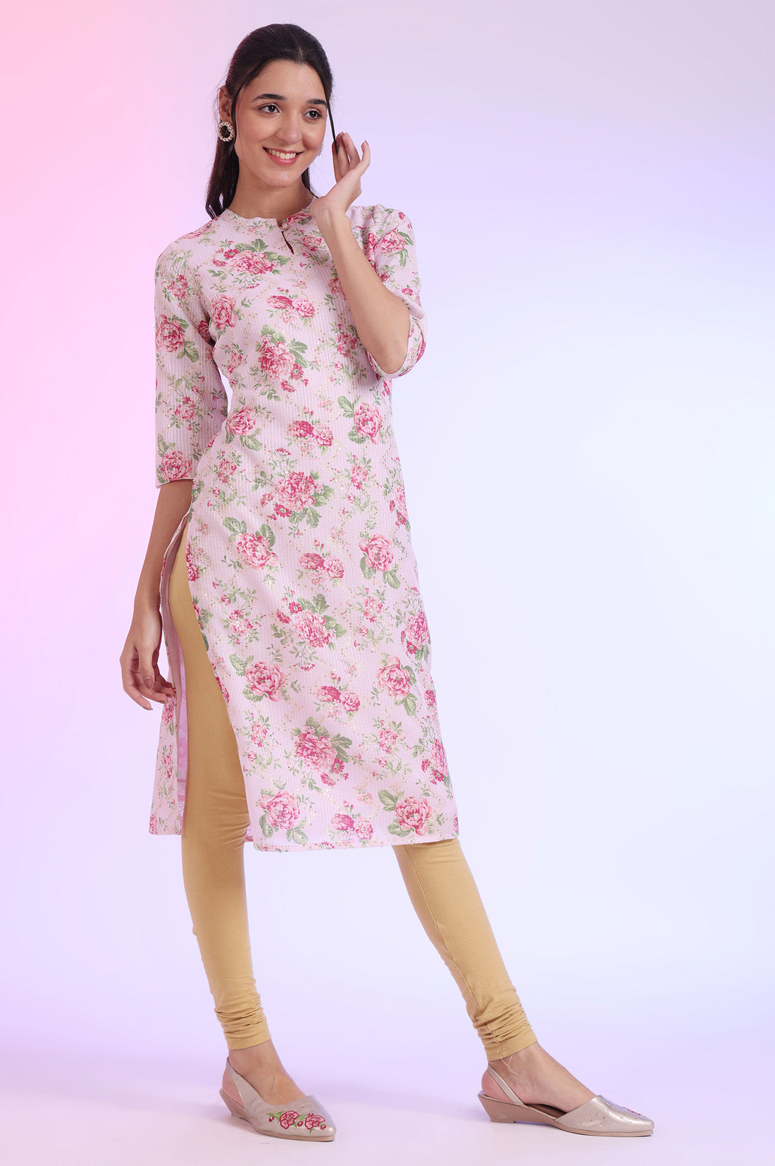 Pink Printed Straight Kurta