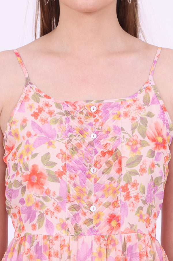 Orange Printed Flarred Georgette Dresses