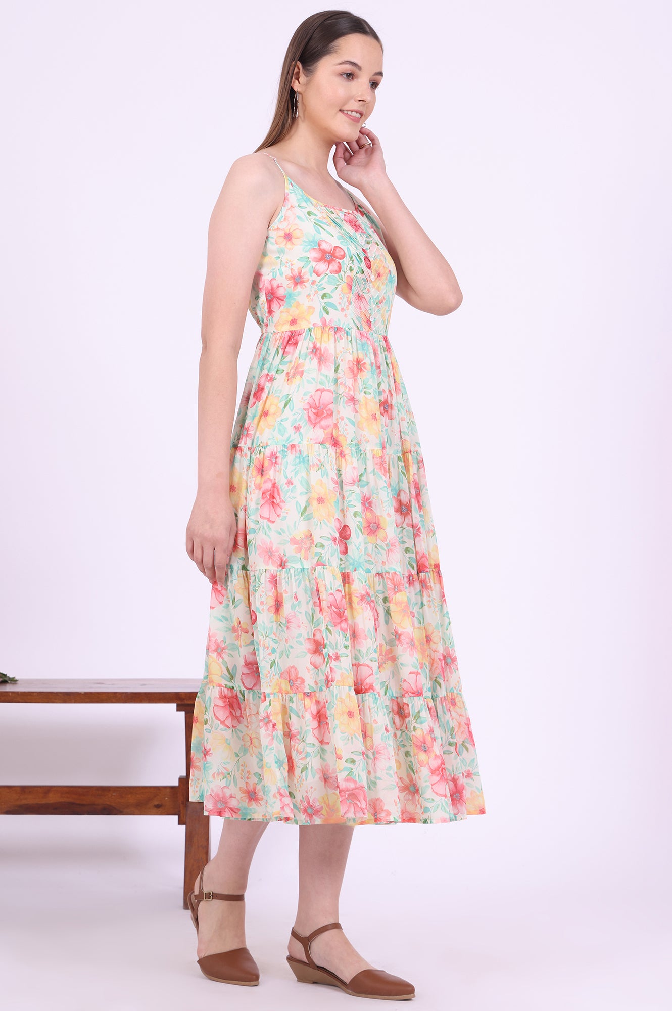 Green Printed Flarred Georgette Dresses