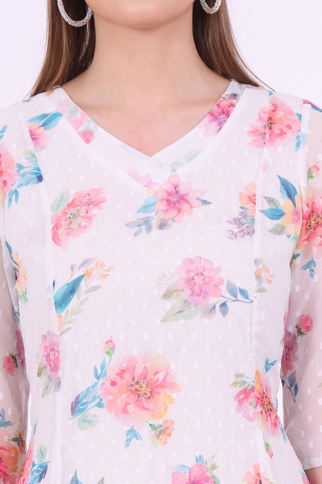 White Printed A-Line Georgette Kurta