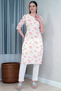 White Printed Straight Georgette Kurta