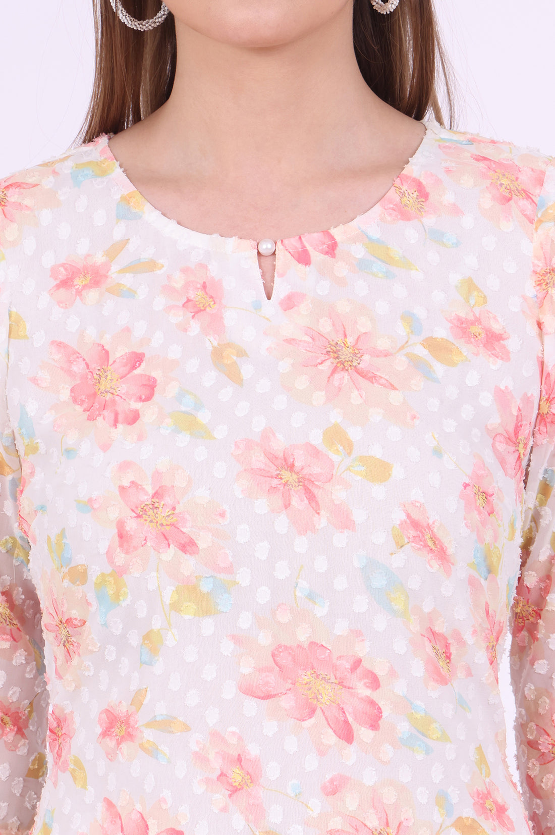 White Printed Straight Georgette Kurta