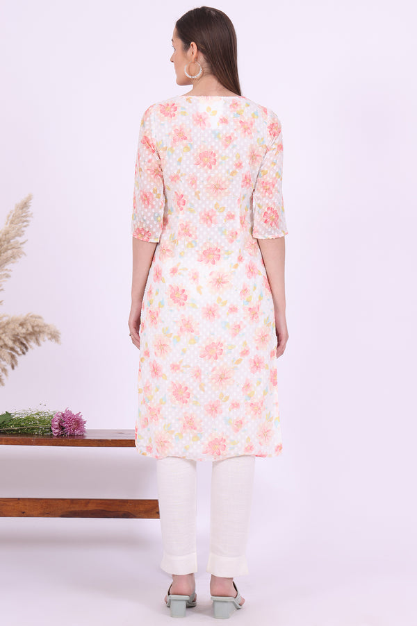 White Printed Straight Georgette Kurta
