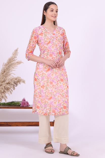 Orange Printed Straight Georgette Kurta