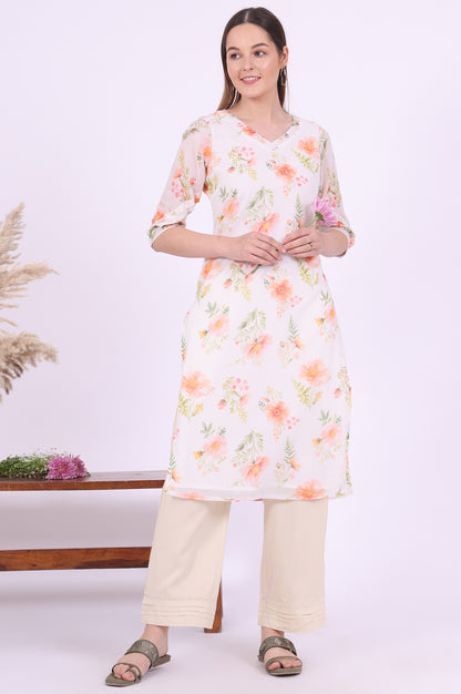 Yellow Printed Straight Georgette Kurta