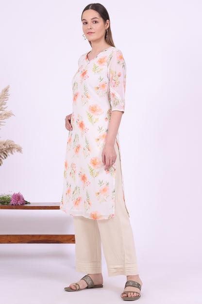 Yellow Printed Straight Georgette Kurta