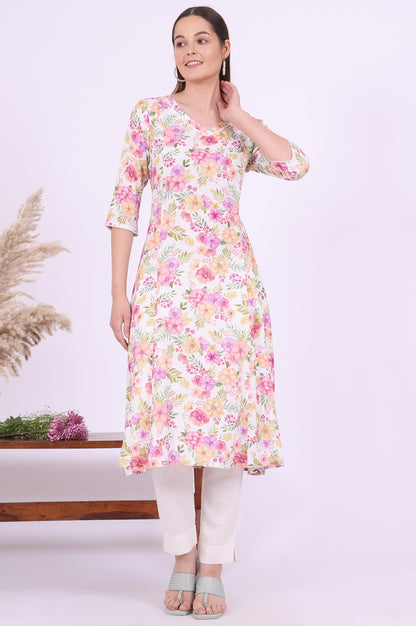 Multicolour Printed A-Line Rayon Kurta