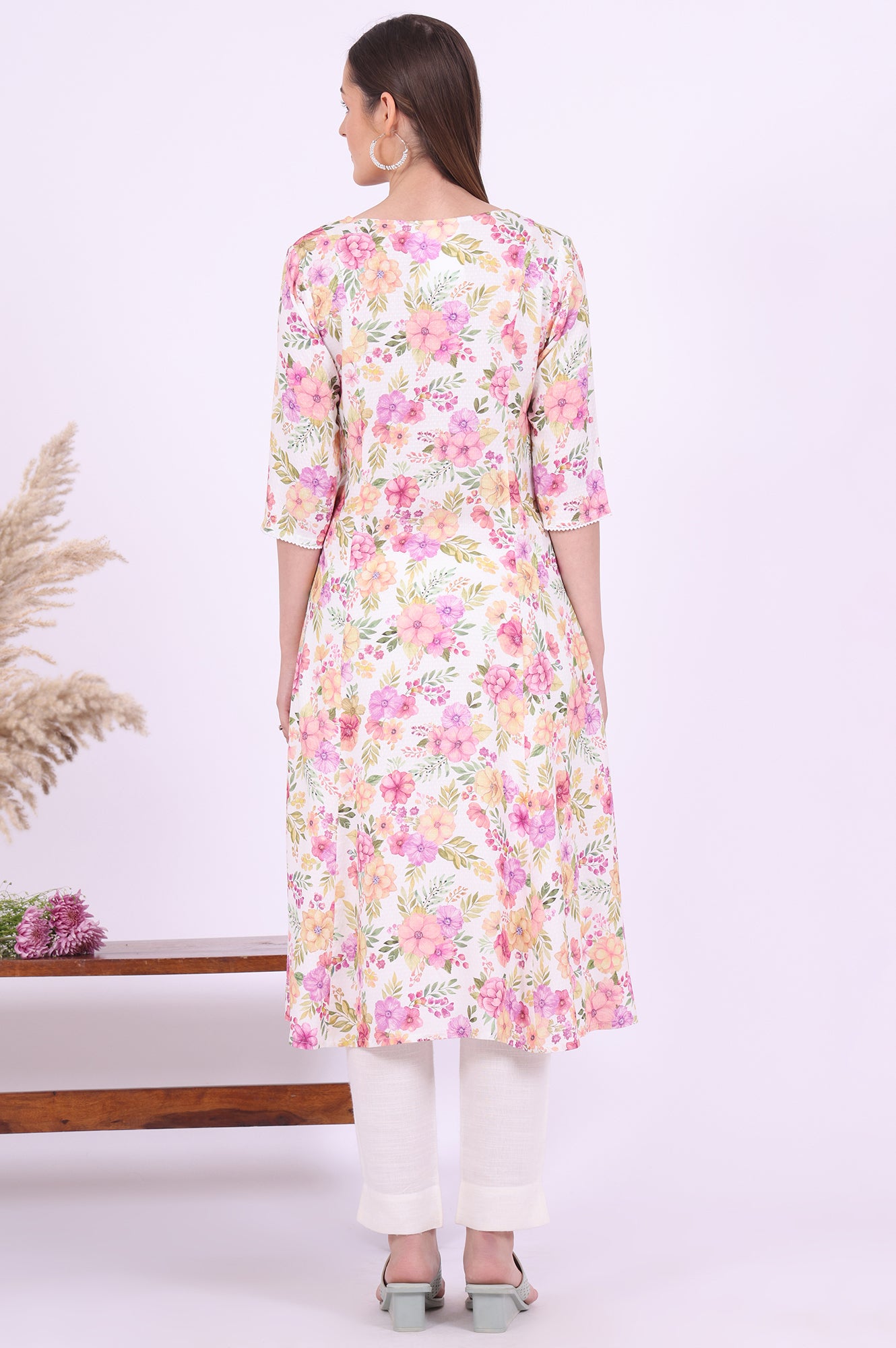 Multicolour Printed A-Line Rayon Kurta