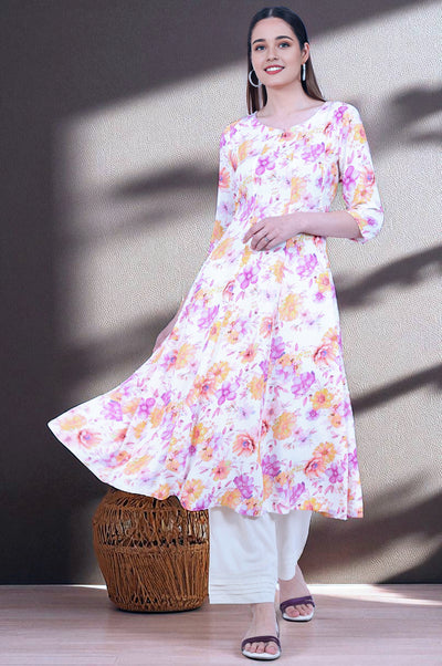 Multicolour Printed Flarred Rayon Kurta