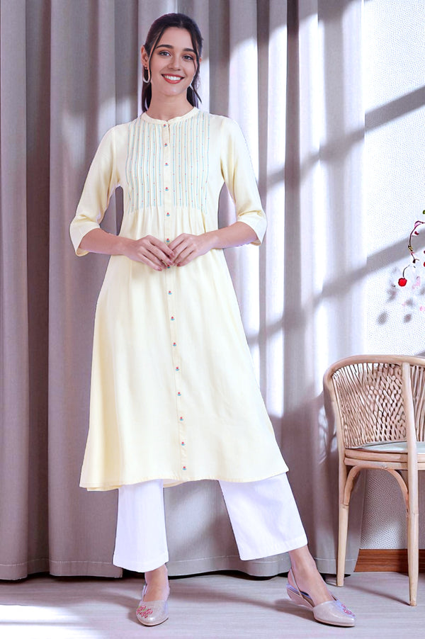 Yellow Solid A-Line Rayon Kurta