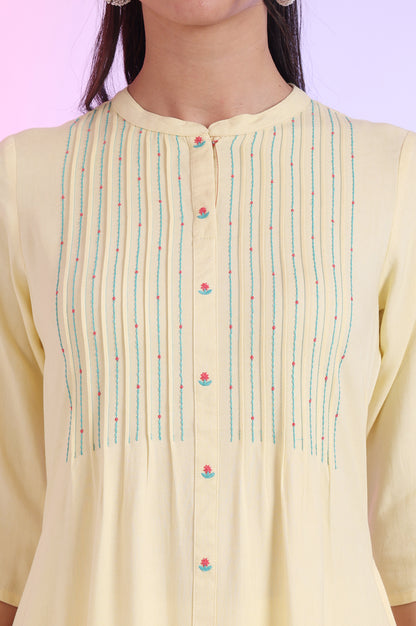 Yellow Solid A-Line Rayon Kurta