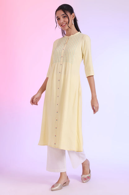 Yellow Solid A-Line Rayon Kurta