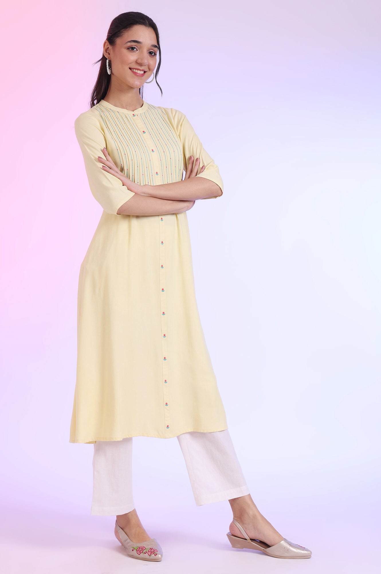 Yellow Solid A-Line Rayon Kurta