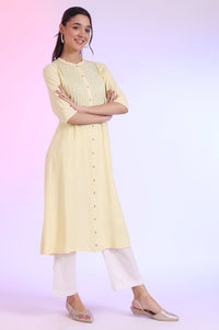 Yellow Solid A-Line Rayon Kurta